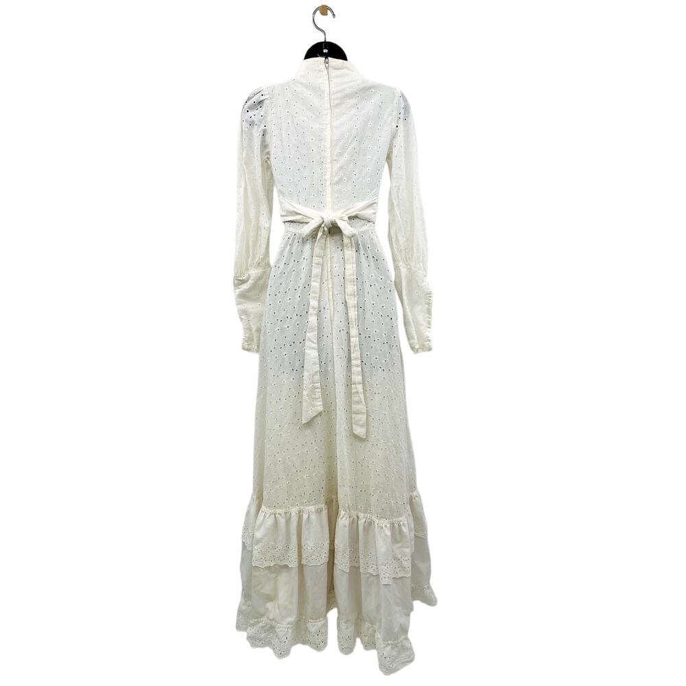 Gunne Sax Vintage Eyelet Prarie Lace Up Long Sleeve Dress - Picture 4 of 5